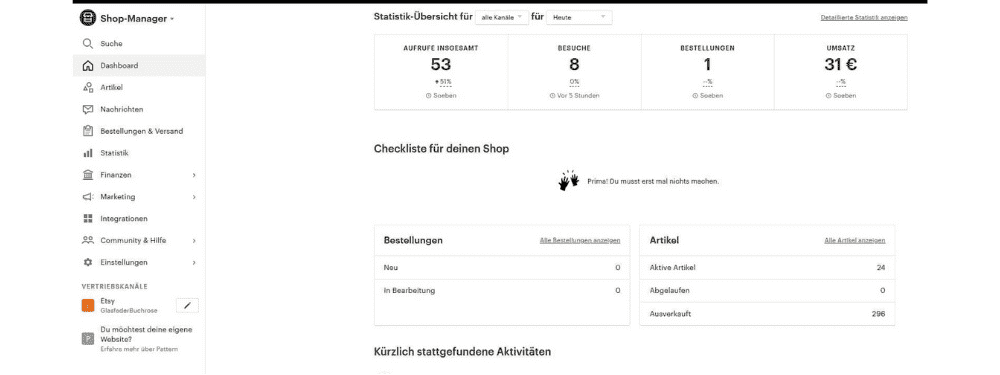 Etsy-Dashboard Etsy-Dashboard Ăbersicht